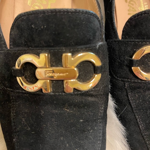 Salvatore Ferragamo Black Swede Leather Flat Shoes Size 6 1/2 B - Picture 6 of 6